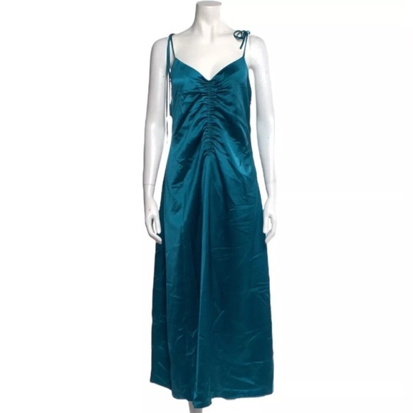 Jason Wu Teal Blue Satin Tie Midi Slip Dress - Picture 1 of 3